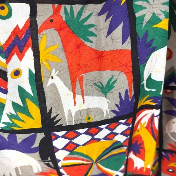 Vintage Safari Midi Skirt Womens 4 Art Statement Colorful Tribal Boho Indie USA - Picture 3 of 10